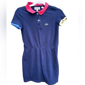 Lacoste Girls Polo Dress Size 6 | Navy w/ Colorblock Collar & Cuffs